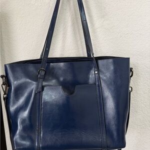 Elegant Navy Blue Leather Tote Bag
